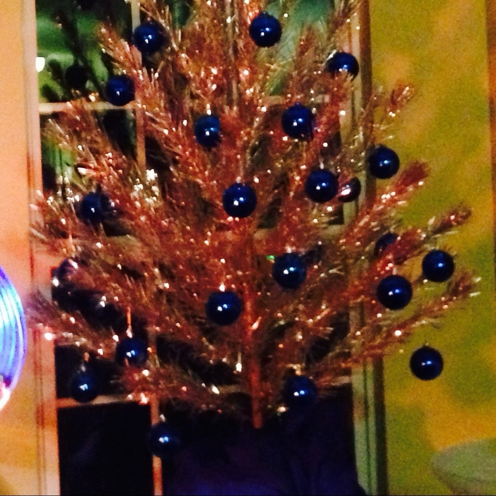 Vintage Silver Christmas Tree with Blue Ornaments